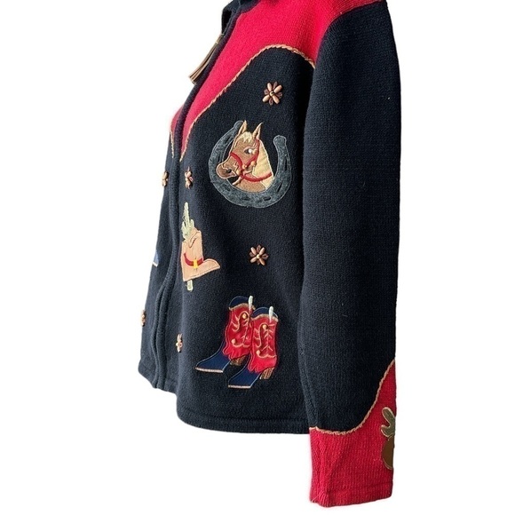 Tiara Women's Black and Red Sweater western vintage - Picture 4 of 6